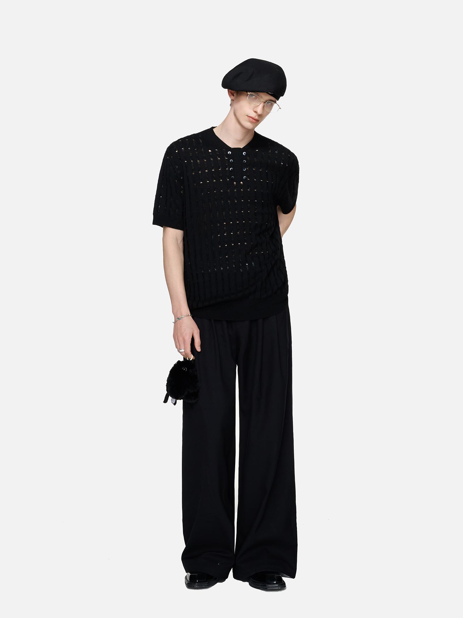 TIWILLTANG Essential Openwork Knitted T Shirt-T Shirt-S-Black-Free Shipping Leatheretro