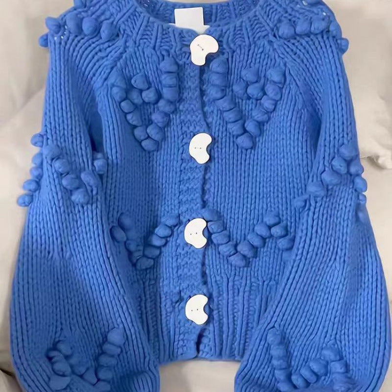 Luxury Blue Balls Knitted Cardigan Sweaters-Sweater&Hoodies-Blue-S 40-50 kg-Free Shipping Leatheretro