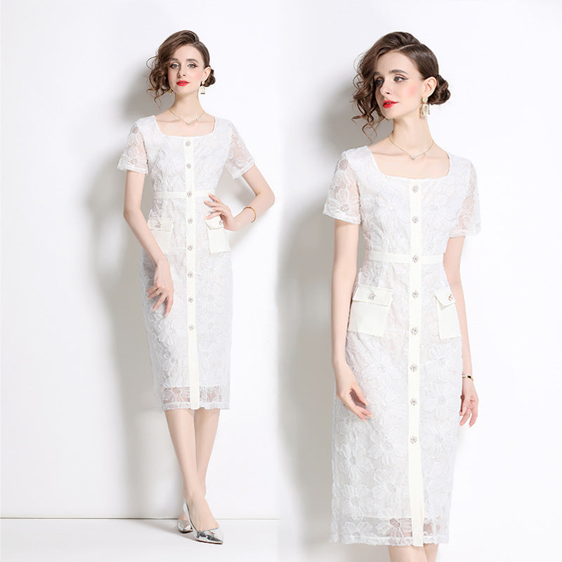 Designed Luxury Elegant Summer Lace Dresses-Dresses-White-S-Free Shipping Leatheretro