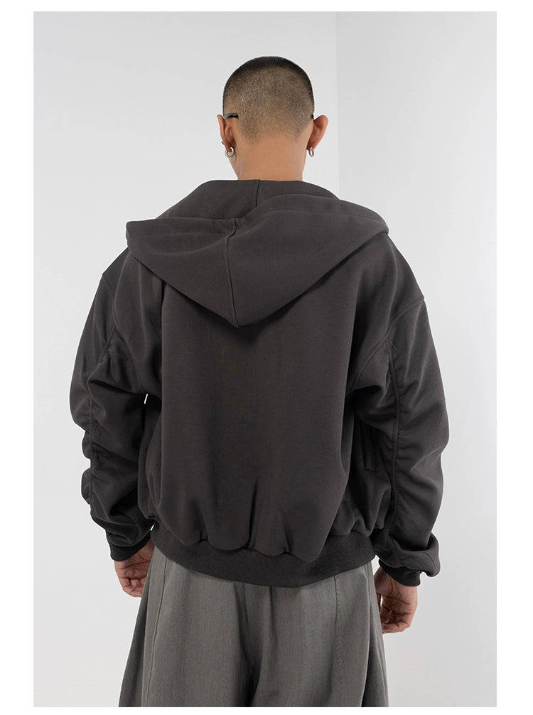 CLP Black & Grey Men's Loose Fit Zip-Up Hoodie-black-S-Free Shipping Leatheretro