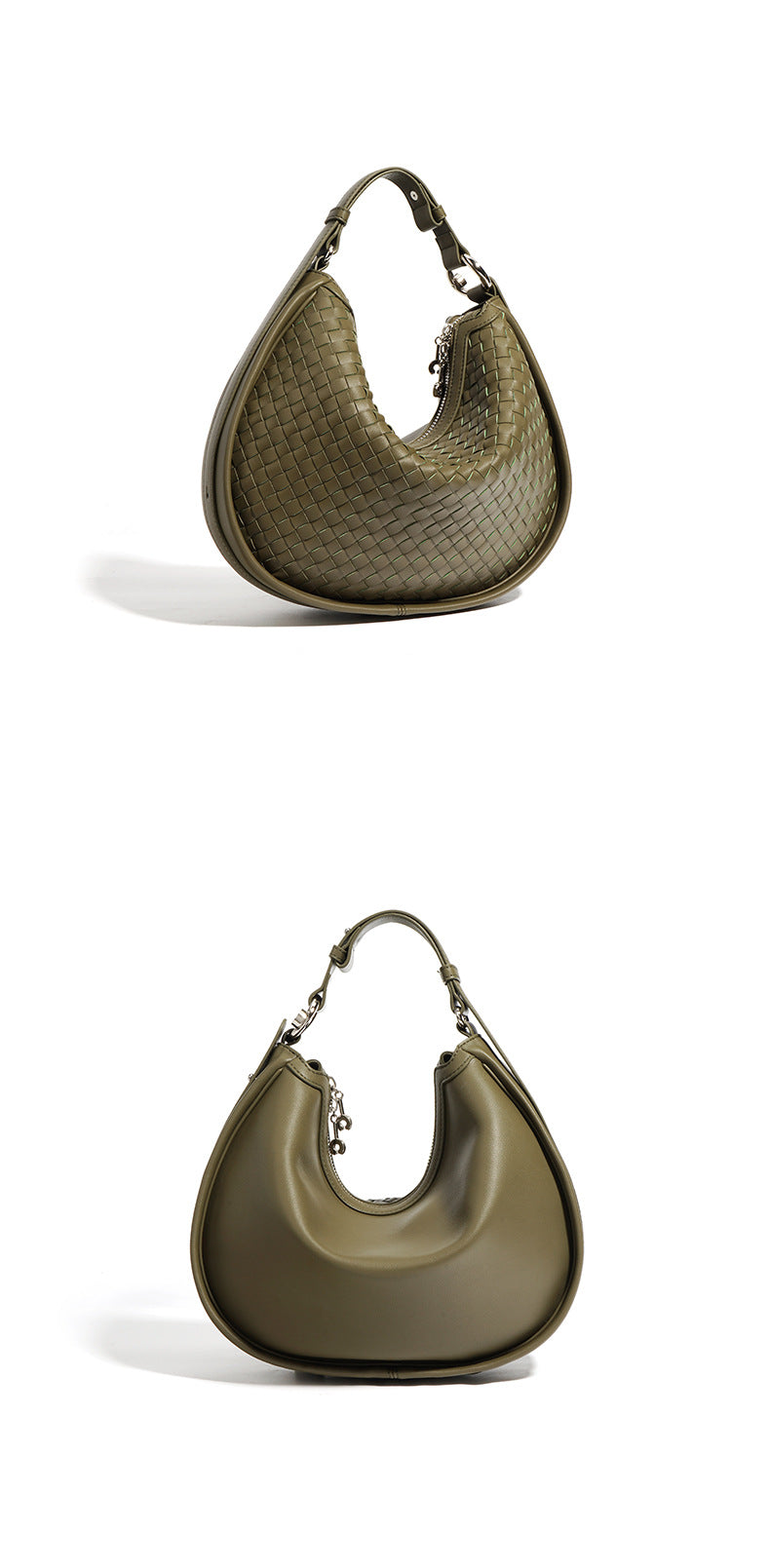 Woven Leather Crescent Bag – Stylish Boho Shoulder Bag-Shoulder Bags-White - 31*7*22cm-Free Shipping Leatheretro