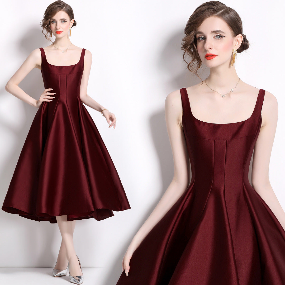 Vintage Simple Ball Evening Party Dresses-Dresses-Wine Red-2XL-Free Shipping Leatheretro