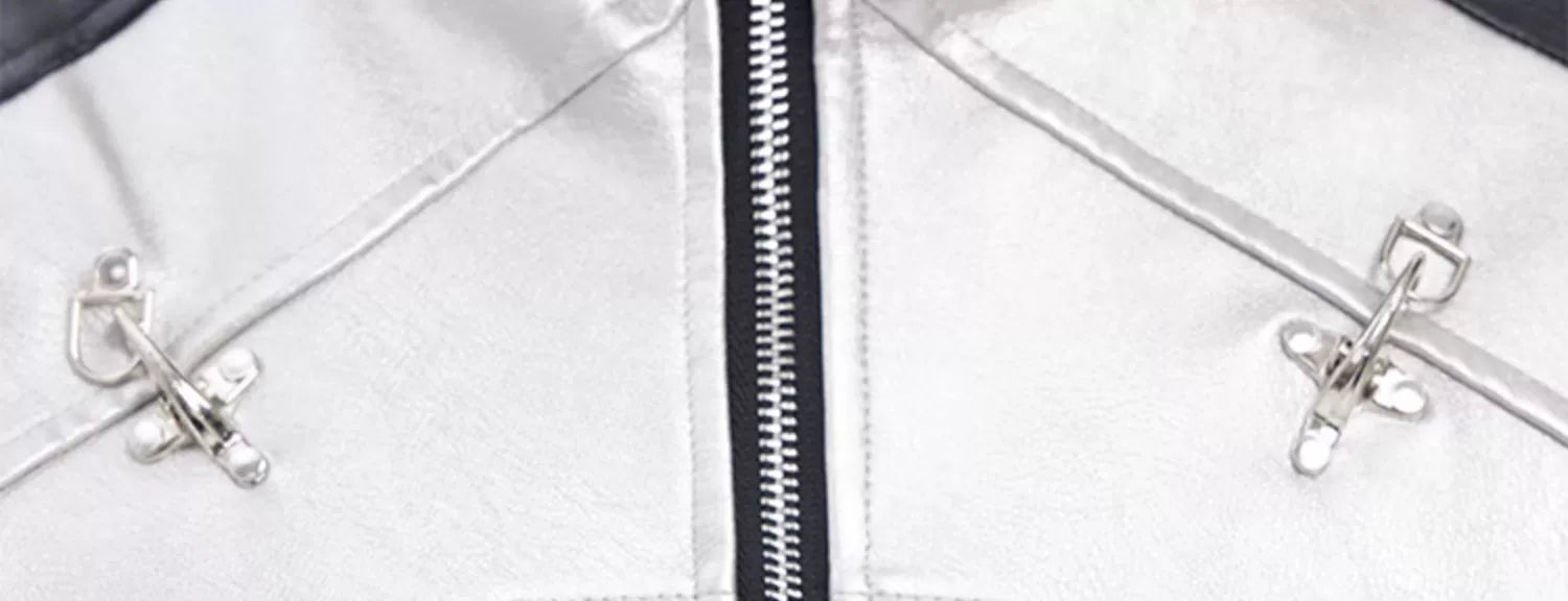 STARTEXCEEDEND Men's Short Biker Leather Jacke-Black White-M 45-60kg-Free Shipping Leatheretro