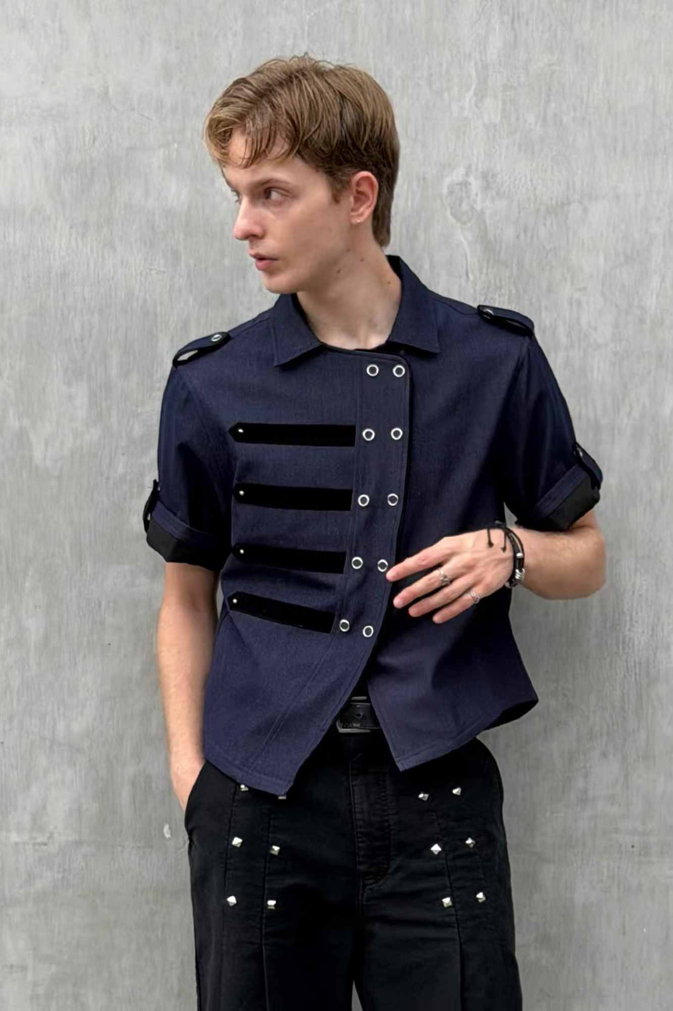 ESAIAS Asymmetrical Rivet-Strap Half Shirt-Half shirt-S-Free Shipping Leatheretro