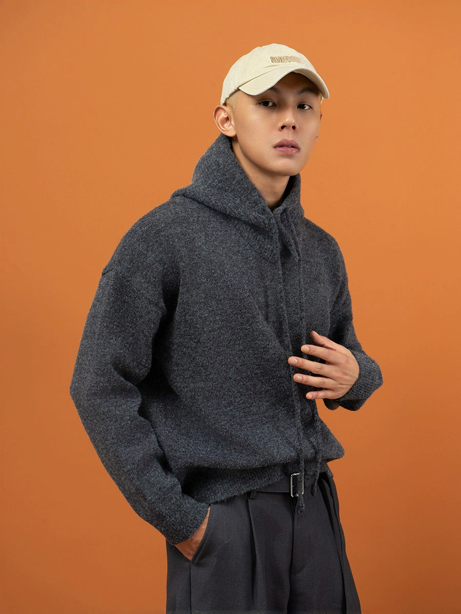 CLP Unisex Split Hoodie Snood Knit Sweater-Gray-S-Free Shipping Leatheretro