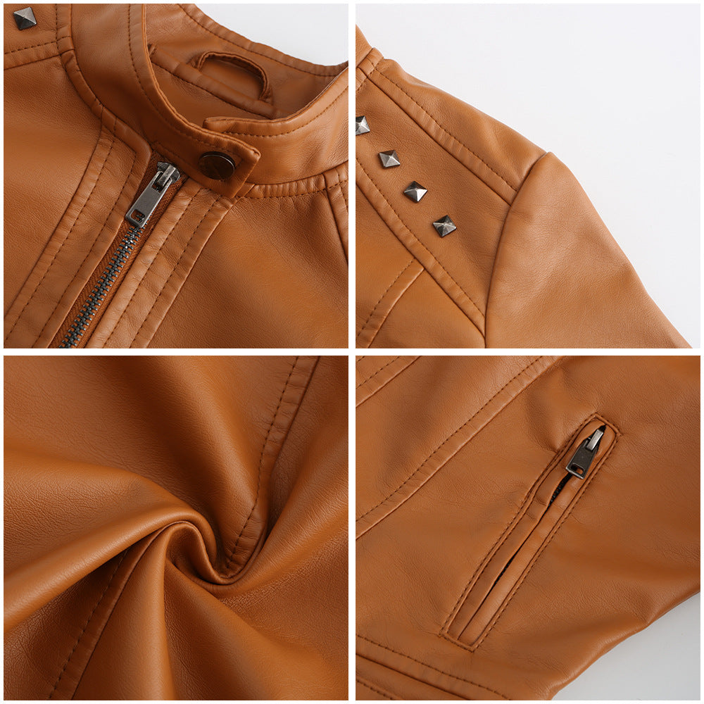 Women's Rivet Punk Biker Jacket-black-EU(XS)-Free Shipping Leatheretro