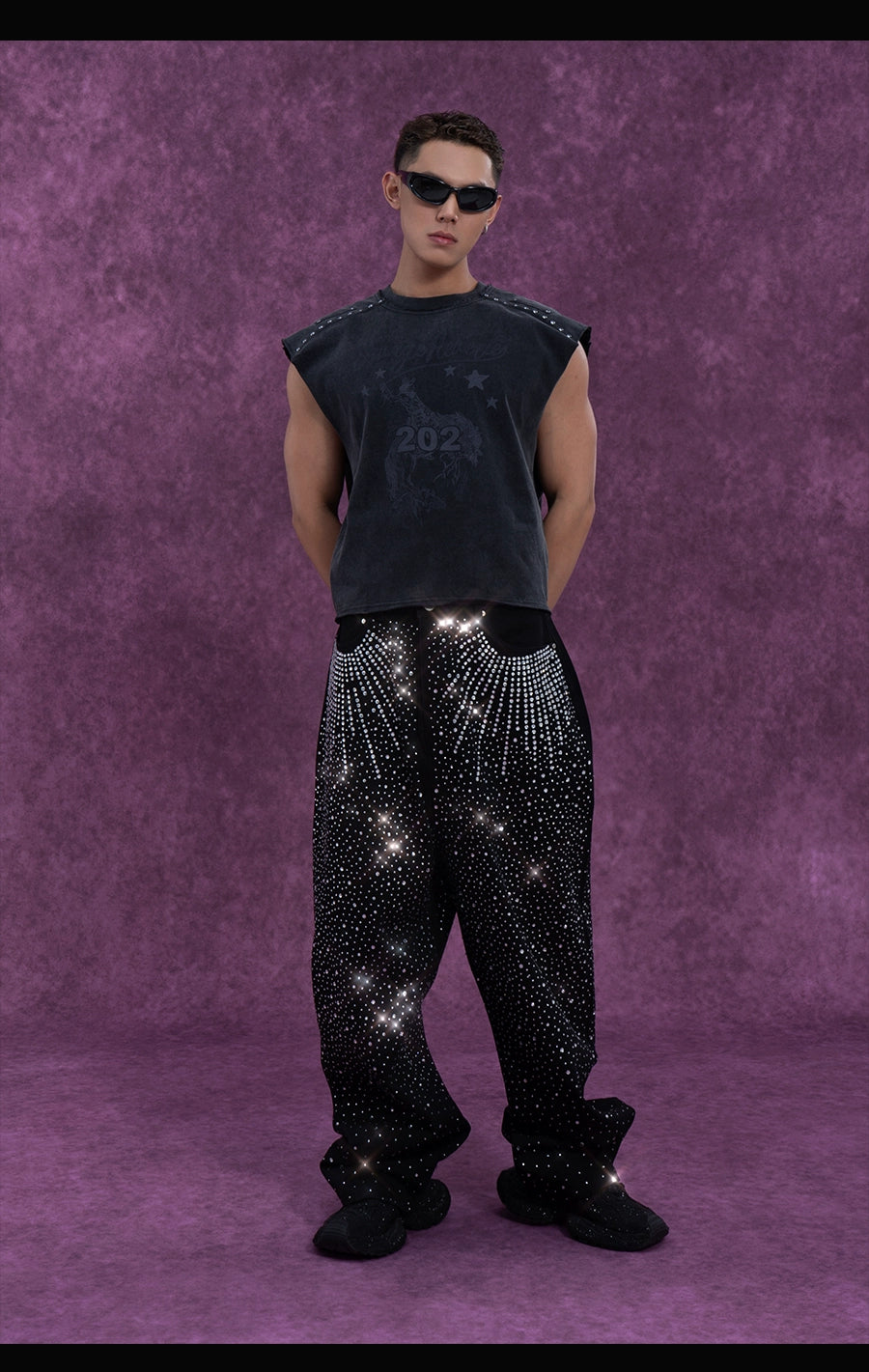 CLP Men's Grey Distressed Sleeveless Vest with Studs and Print - Streetwear Style-Gray-S-Free Shipping Leatheretro