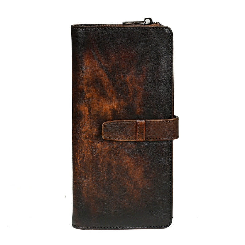 Genuine Leather Men's Vintage Distressed Multi-Card Long Wallet-Handbags, Wallets & Cases-Coffee-Free Shipping Leatheretro