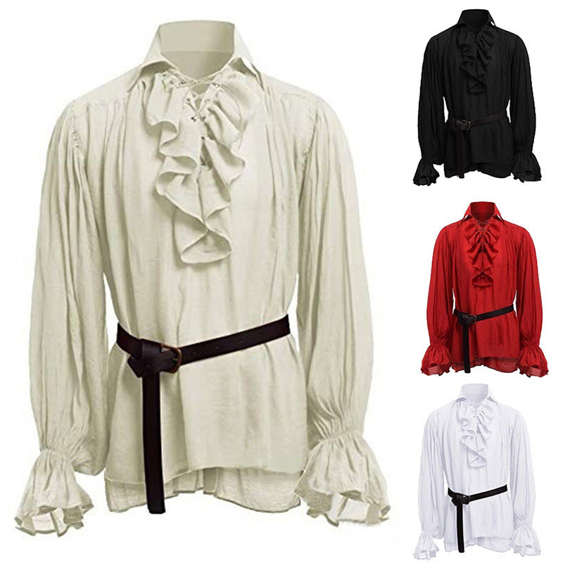 Retro Medieval Puff Sleeve Solid Color Shirt