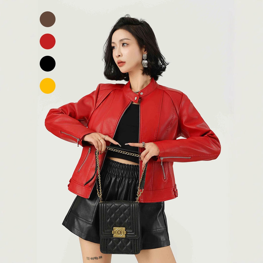 Women's Fashion PU Leather Jacket-Red-S-Free Shipping Leatheretro