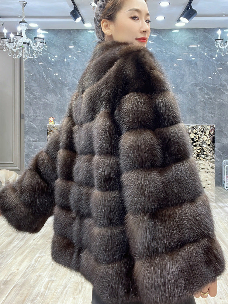 Fashion Luxurious V Neck Faux Fur Winter Coats-Coats & Jackets-Maroon-S-Free Shipping Leatheretro