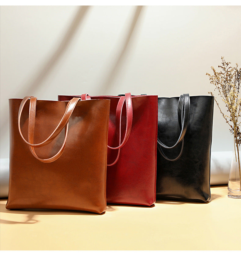 Retro Large Capacity Oil Wax Leather Tote Bag-Handbags-Brown-Free Shipping Leatheretro