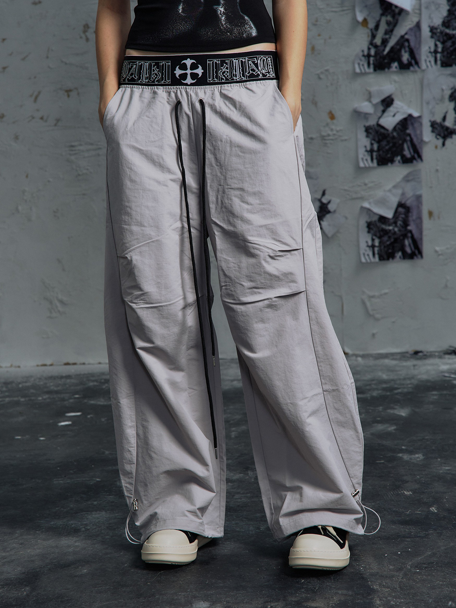 PAIKI Double-Waist Parachute Curved Pants-Pants-S / 28"-Gray-Free Shipping Leatheretro