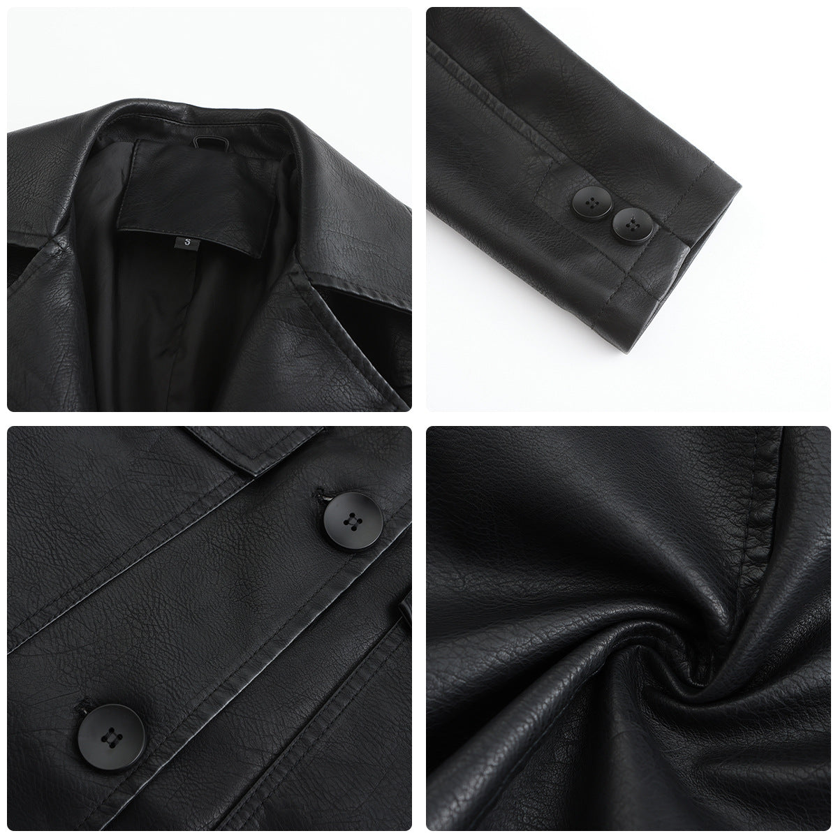 Women Long Sleeves Faux Leather Coat-black-S-Free Shipping Leatheretro