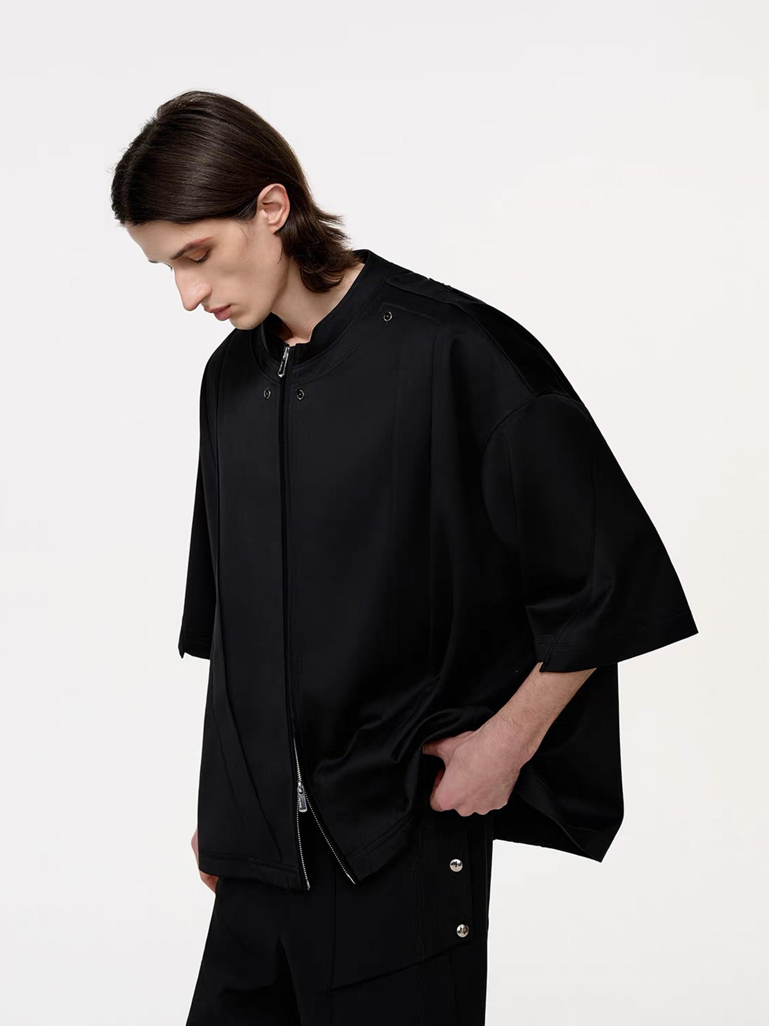 TIWILLTANG Layered Zip-Up T Shirt-T Shirt-S-Free Shipping Leatheretro