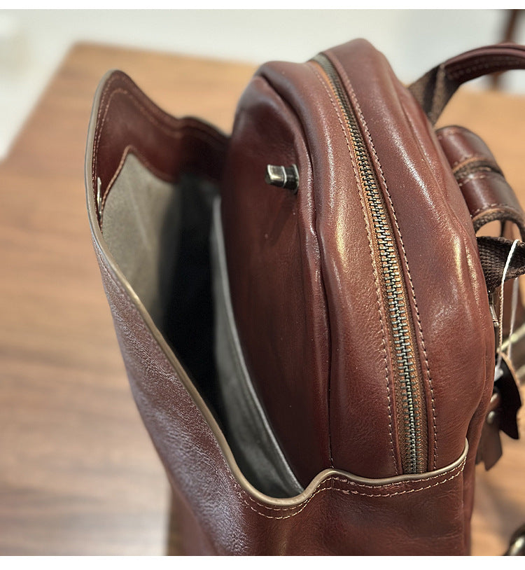 Genuine Top-Grain Leather Backpack – Stylish & Spacious Travel-Warm brown-Free Shipping Leatheretro