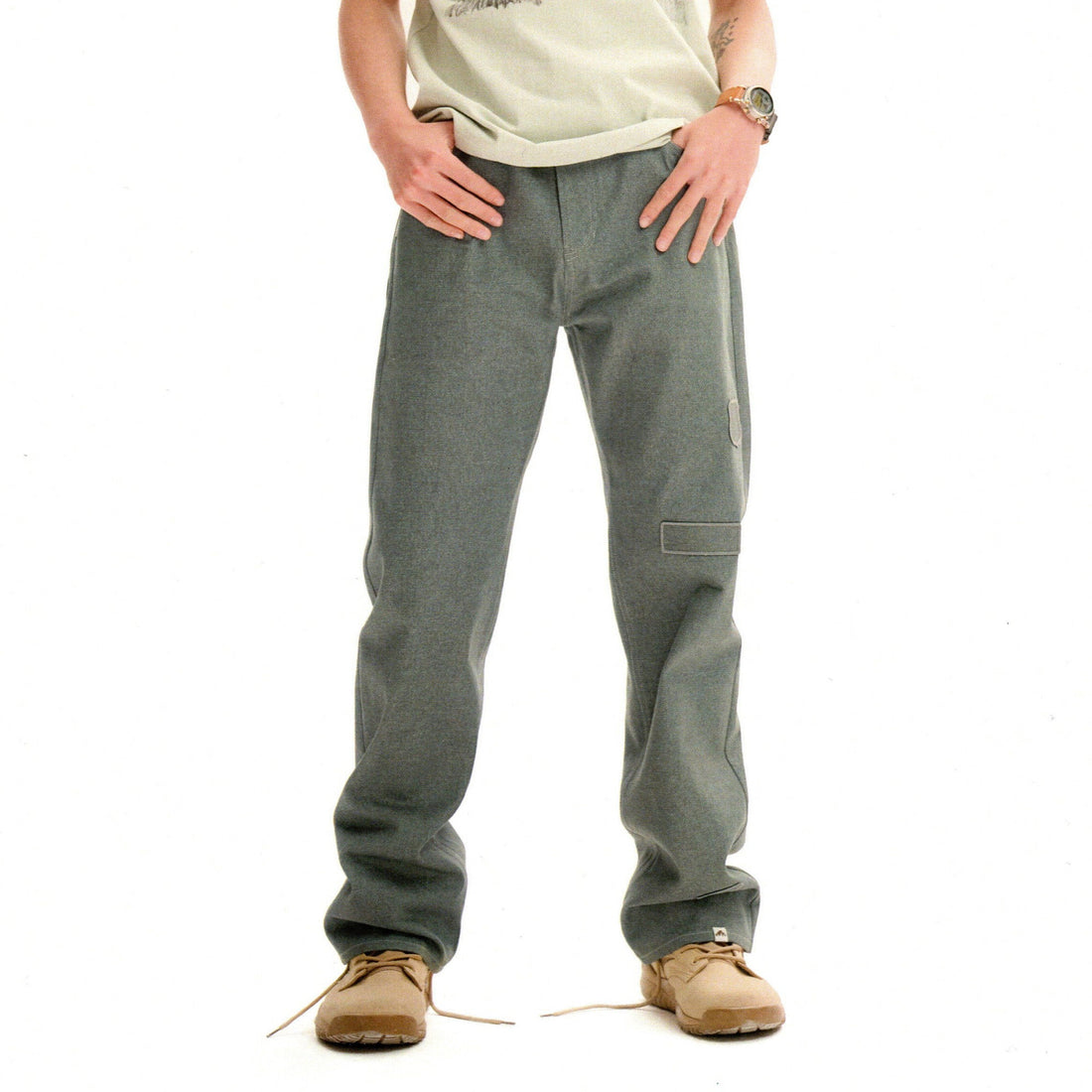 URBAN+FOREST Minimal Patch Straight-Leg Denim-Jeans-S-Green-Free Shipping Leatheretro