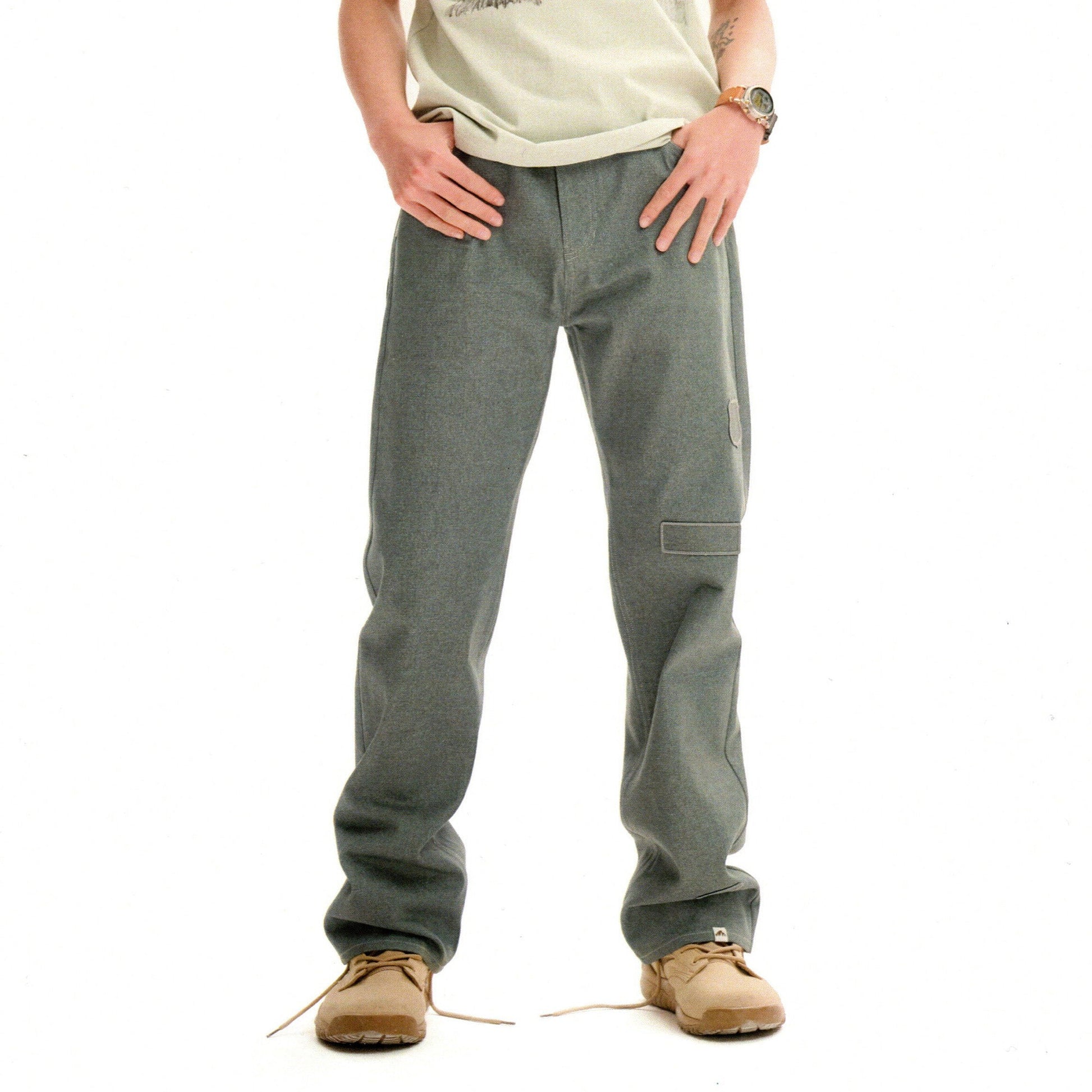URBAN+FOREST Minimal Patch Straight-Leg Denim-Jeans-S-Green-Free Shipping Leatheretro