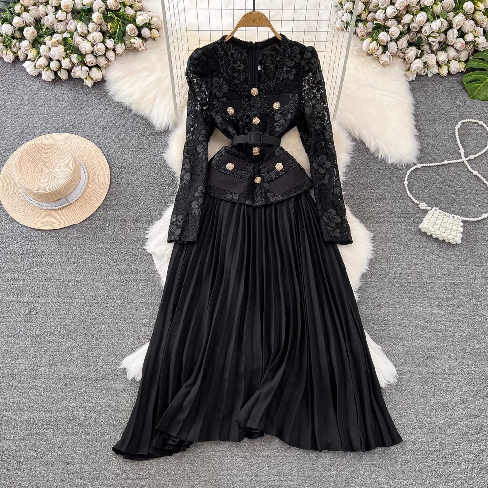 Luxury Square Neckline One Piece A Line Lace Dresses-Dresses-Black-S-Free Shipping Leatheretro