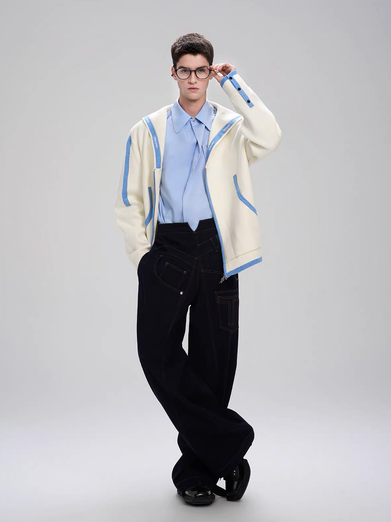 TIWILLTANG Contrast-Trim Sailor-Collar Jacket