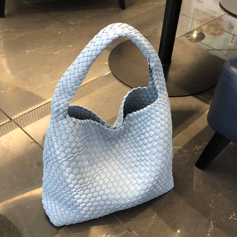 Handwoven Faux Leather Shoulder Tote Bag for Women-Black-Free Shipping Leatheretro