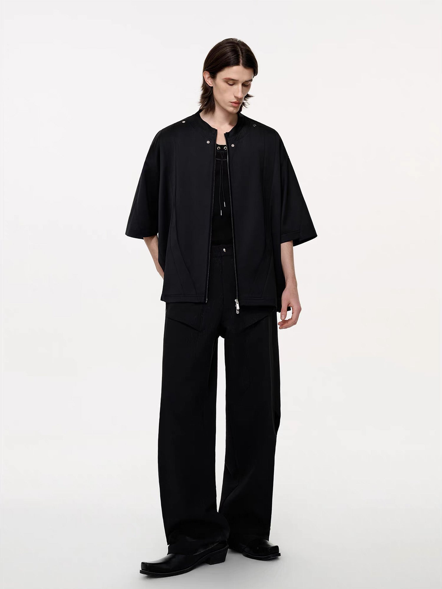 TIWILLTANG Layered Zip-Up T Shirt-T Shirt-S-Free Shipping Leatheretro