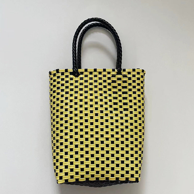 Summer PVC Handwoven Beach Bag – Colorful Boho Tote, Gift Basket & Casual Carryall-Beach Bags-Pink green-Free Shipping Leatheretro