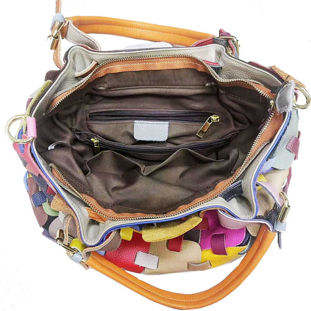 Fashion Women's Handmade Colorful Patchwork Square Handbag-彩色-Free Shipping Leatheretro