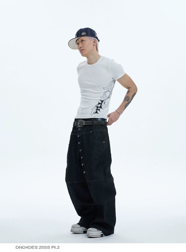 DND4DES Baggy Jeans with Curved Button Fly and Retro Wash-A-XS-Free Shipping Leatheretro