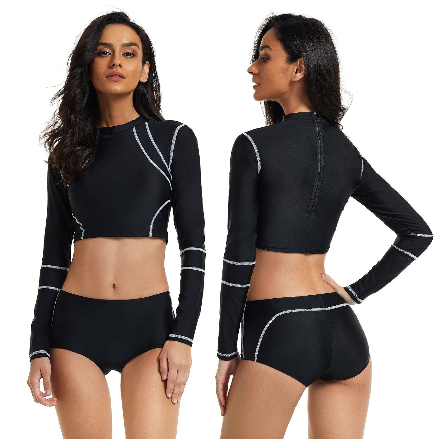 Sexy Women Long Sleeves Surfing Wetsuits-Swimwear-Black-S-Free Shipping Leatheretro