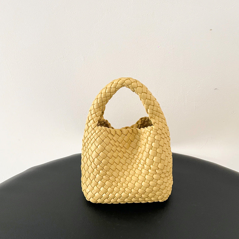Handwoven Mini Faux Leather Handbag-黑色+编织零钱包+长链条-17cm *13cm-Free Shipping Leatheretro
