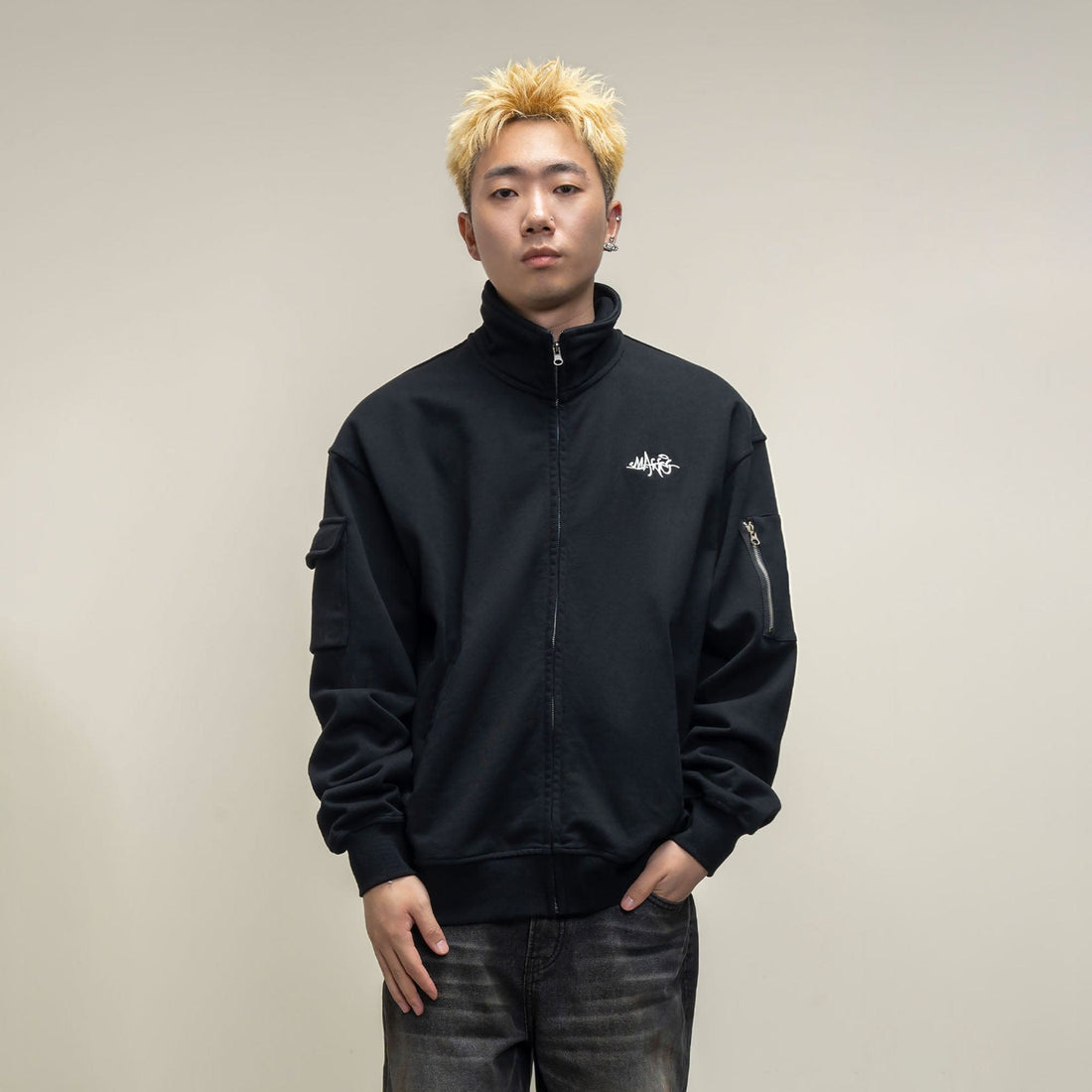 MAKEMORE Utility Zip Pocket Track Jacket-Jacket-S-Black-Free Shipping Leatheretro