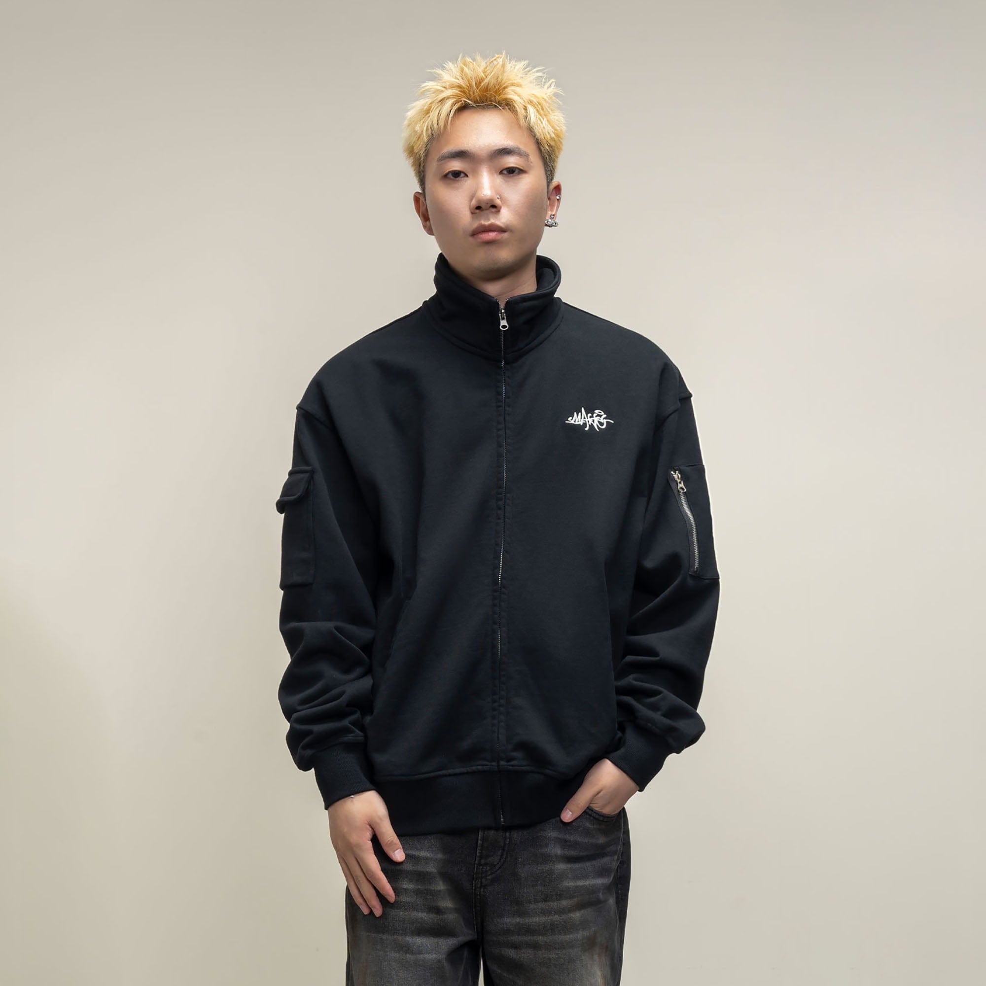 MAKEMORE Utility Zip Pocket Track Jacket-Jacket-S-Black-Free Shipping Leatheretro