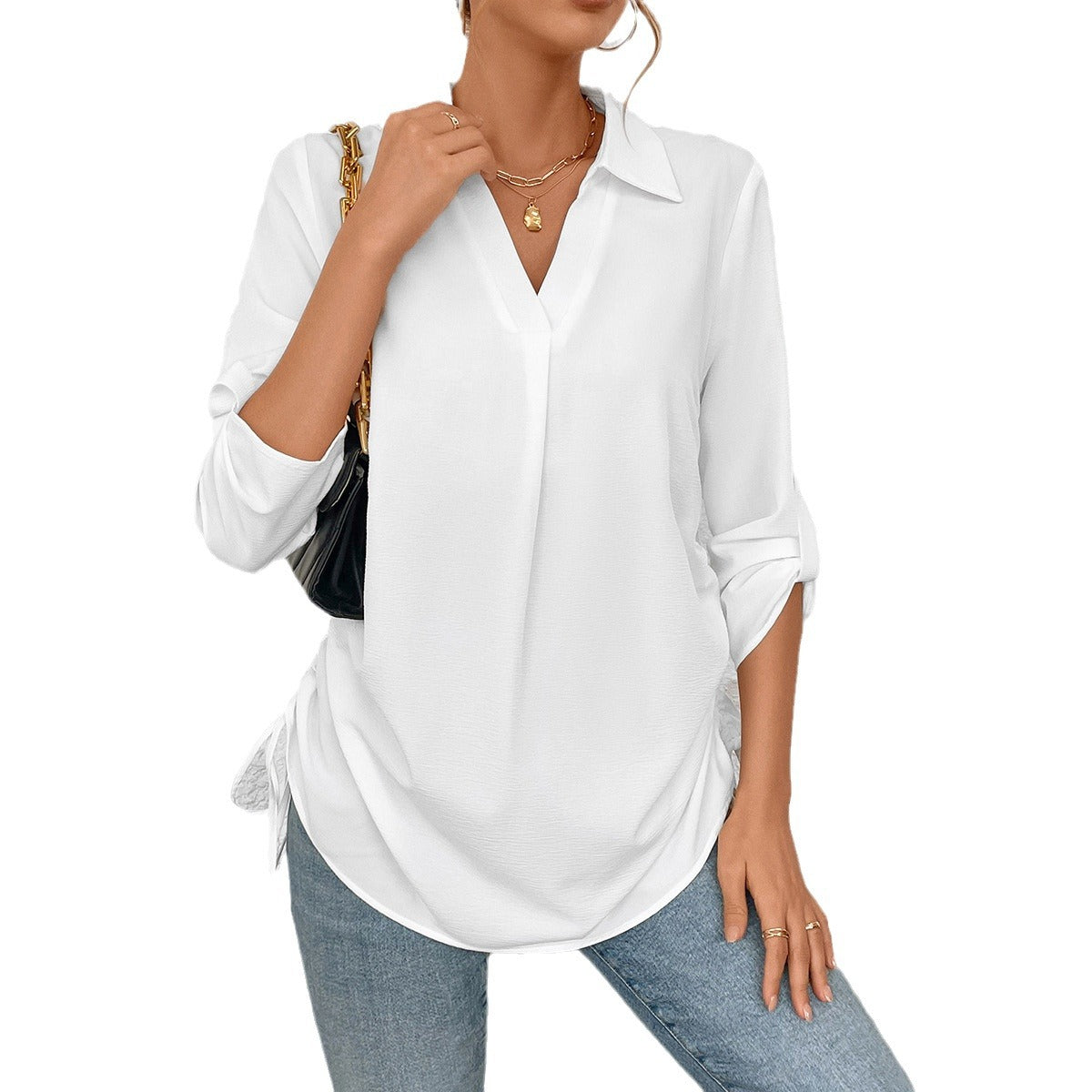 Leisure Summer Drawstring Summer Beach Shirts for Women-Shirts & Tops-White-S-Free Shipping Leatheretro