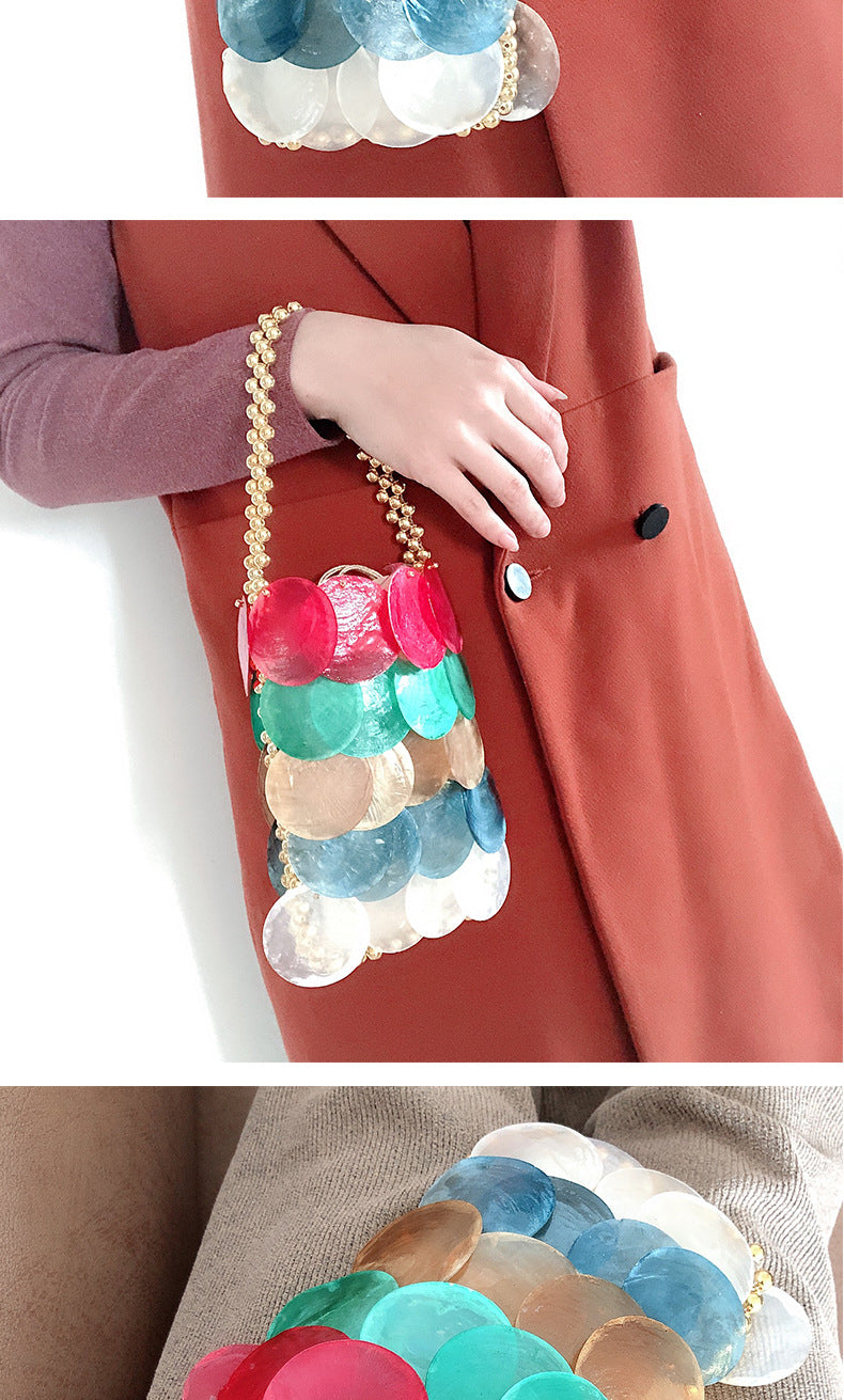 Fashionable Colorful Handwoven Shell Bag-color-Free Shipping Leatheretro