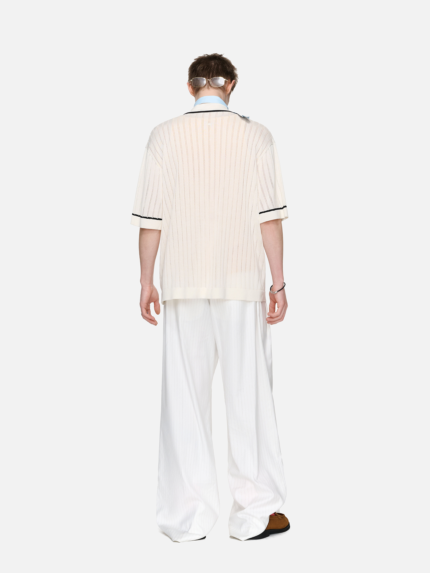 TIWILLTANG Openwork Contrast Trim Zip-Neck Knitted T Shirt-T Shirt-S-Free Shipping Leatheretro