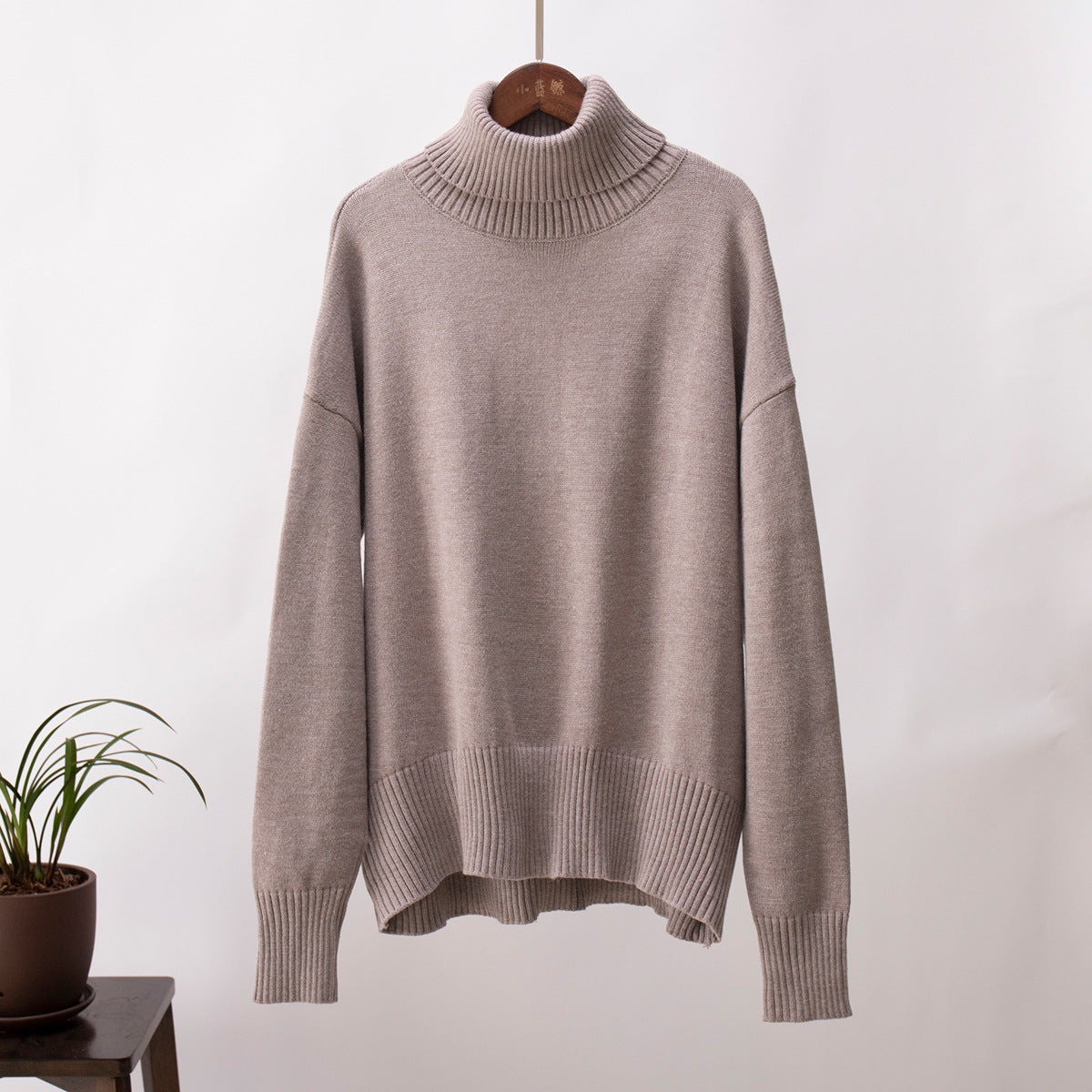 Classical High Neck Knitted Pullover Sweaters-Sweater&Hoodies-Light Brown-S-Free Shipping Leatheretro