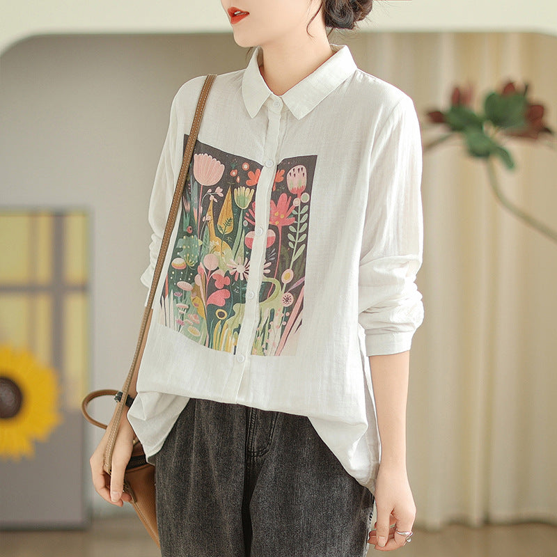 Leisure Linen Long Sleeves Shirts for Women-Shirts & Tops-A-M-Free Shipping Leatheretro