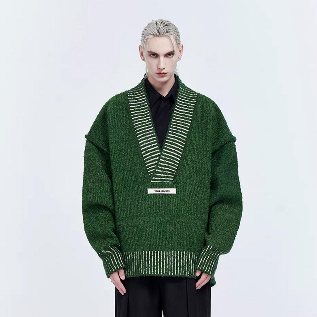 TIWILLTANG Retro Oversized V-Neck Sweater