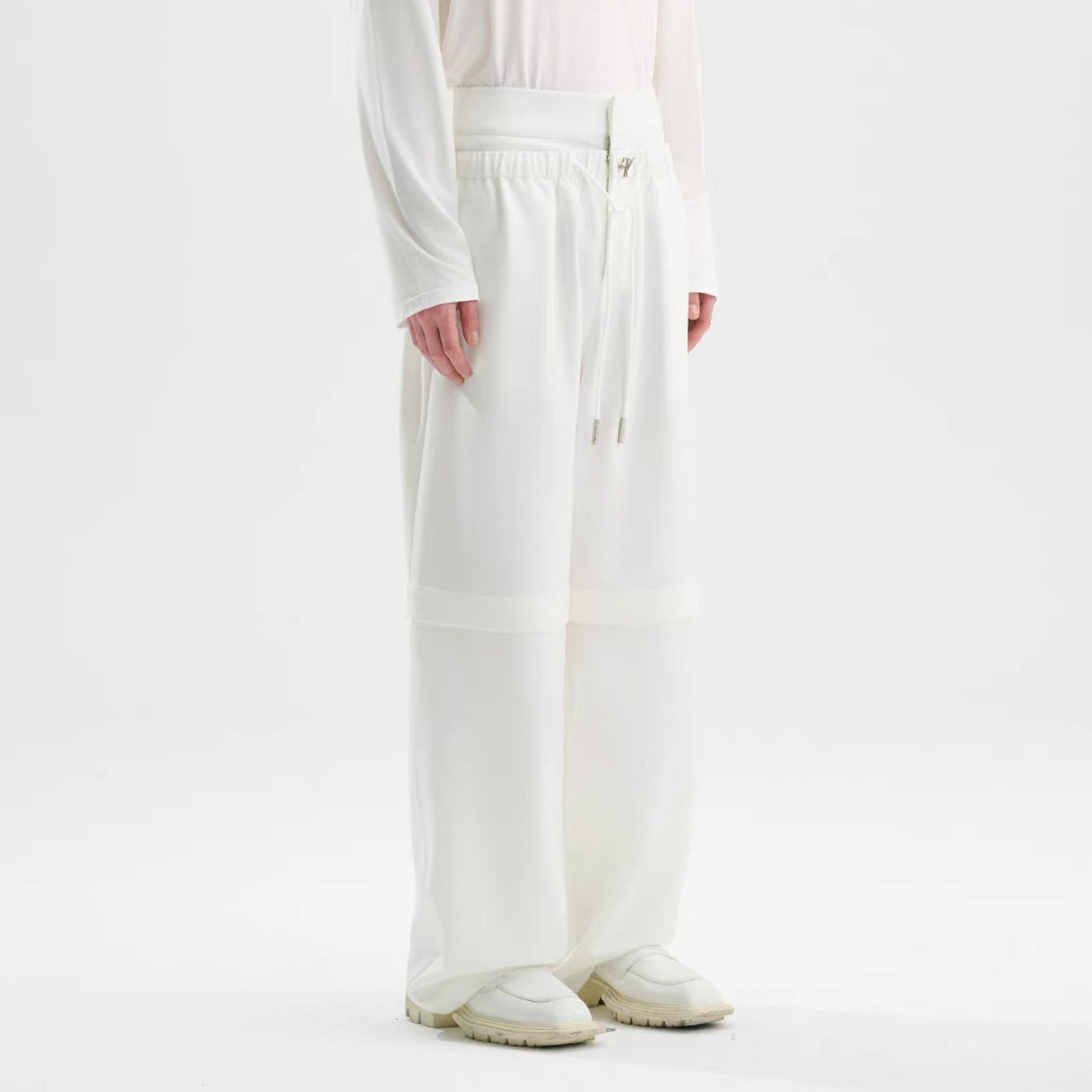 TIWILLTANG Detachable Drawstring Straight-Leg Pants-Pants-S-White-Free Shipping Leatheretro