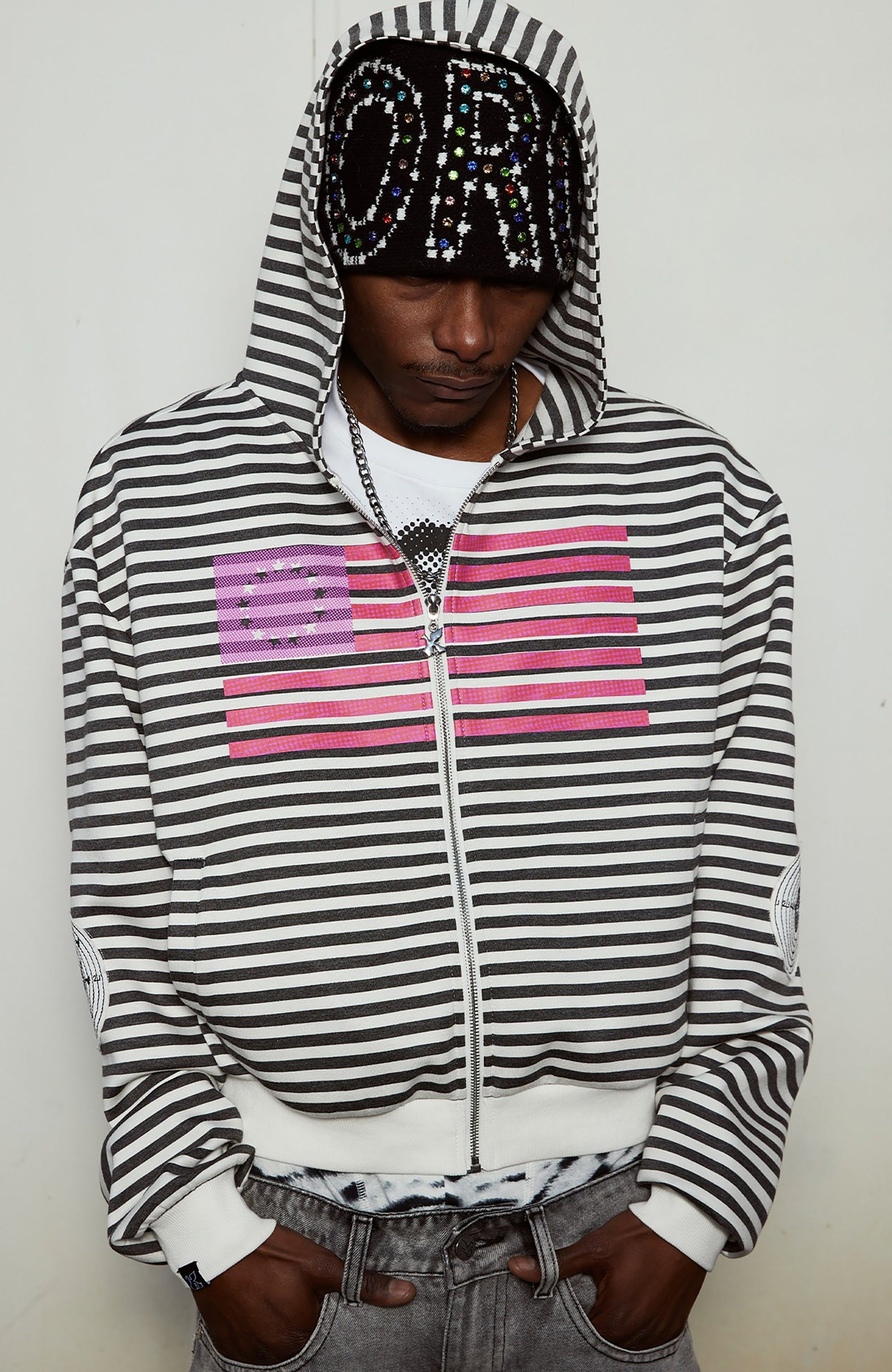 VINKID Flag Stripe Zip-Up Hoodie-Jacket-S-Free Shipping Leatheretro