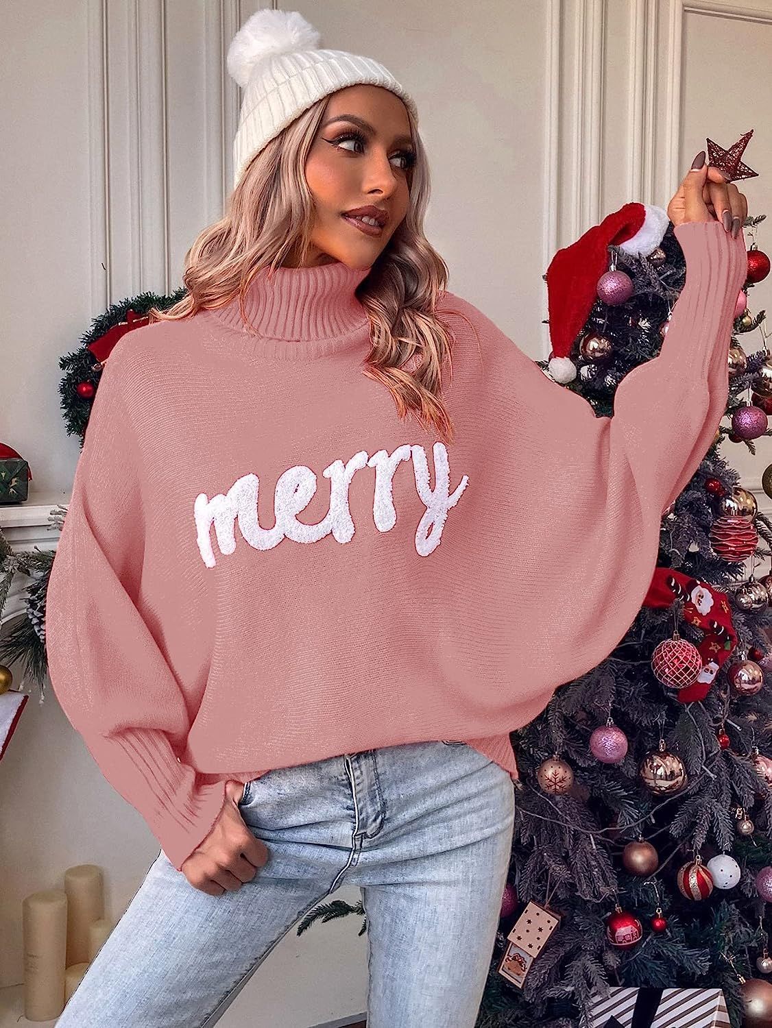 Casual High Neck Winter Loose Knitted Sweaters-Sweater&Hoodies-Pink-S-Free Shipping Leatheretro