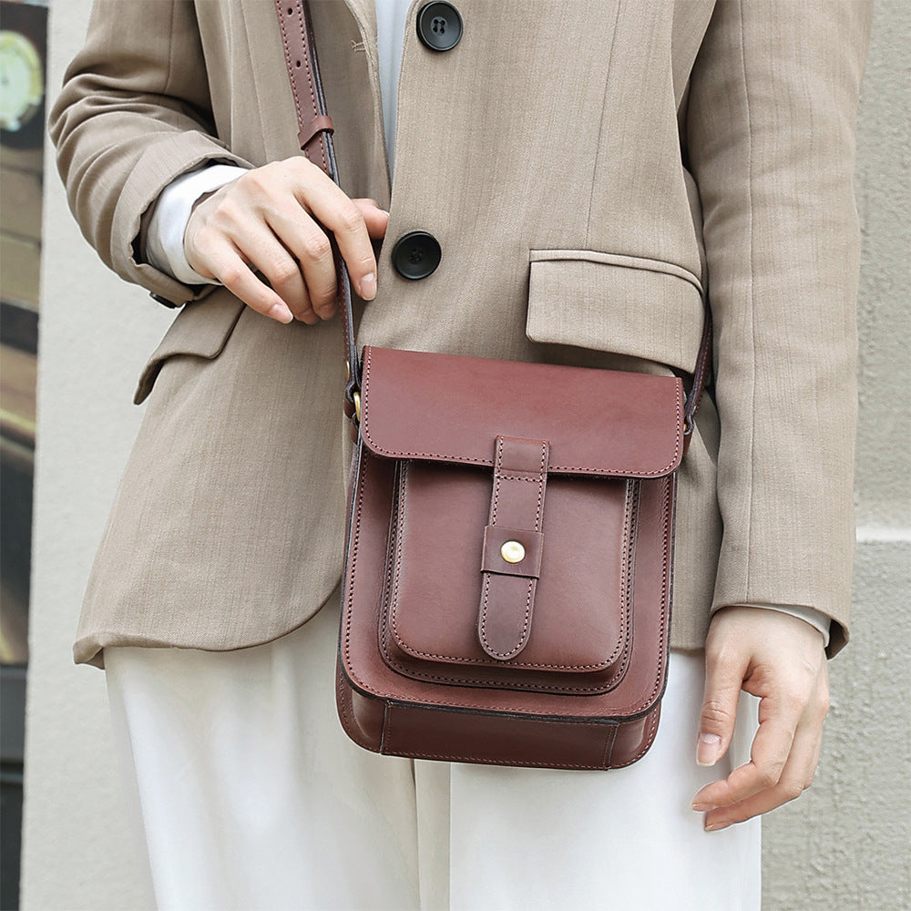 Vintage Vegetable-Tanned Leather Flap Bag-crossbody bags-Red-Free Shipping Leatheretro