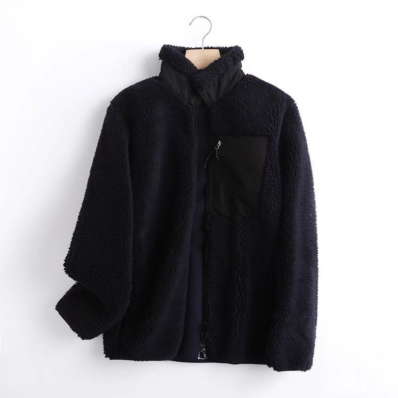 Casual Women and Men Winter Fleece Jacket Coats-Outerwear-Navy Blue-S-Free Shipping Leatheretro