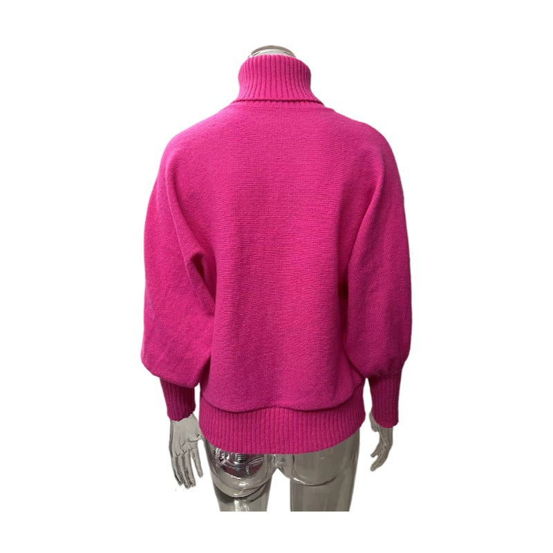 Casual High Neck Winter Loose Knitted Sweaters-Sweater&Hoodies-Red-S-Free Shipping Leatheretro