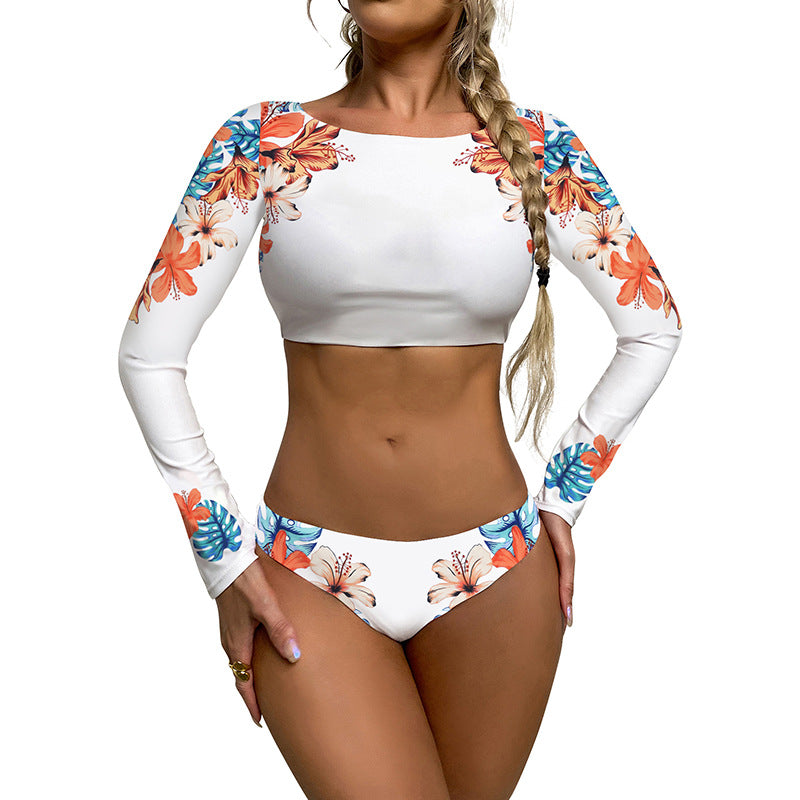 Sexy Women Swimsuits Long Sleeves Tops Bikinis-Swimwear-White-S-Free Shipping Leatheretro