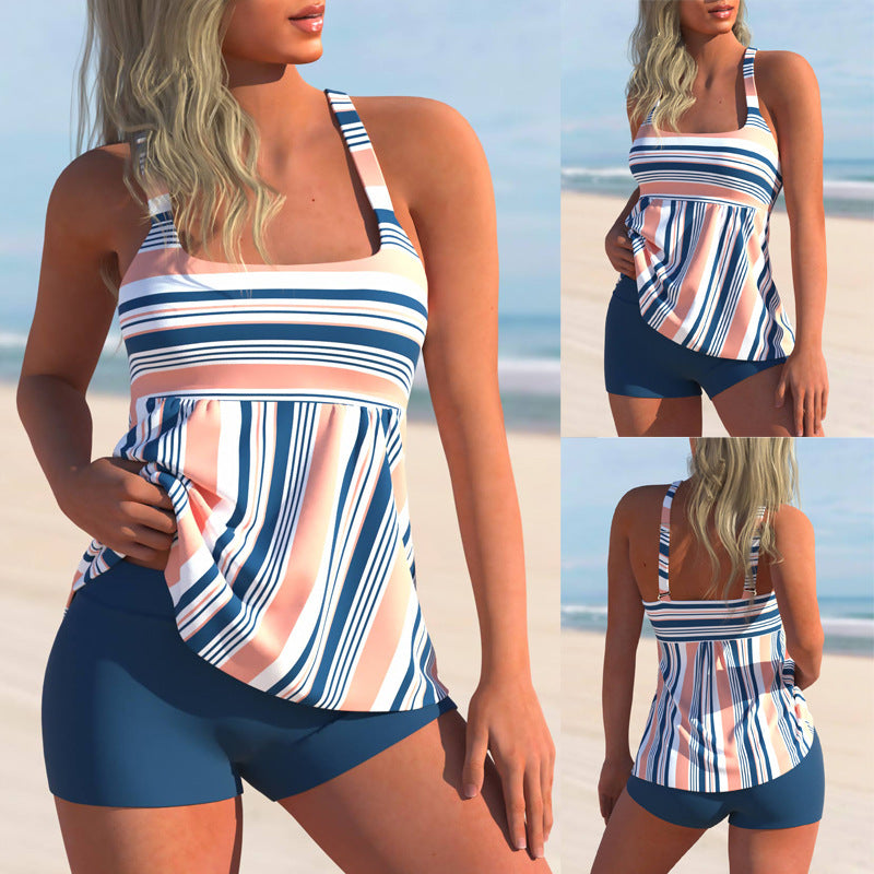 Sexy Striped Women Two Pieces Swimsuits-Swimwear-Pink-S-Free Shipping Leatheretro