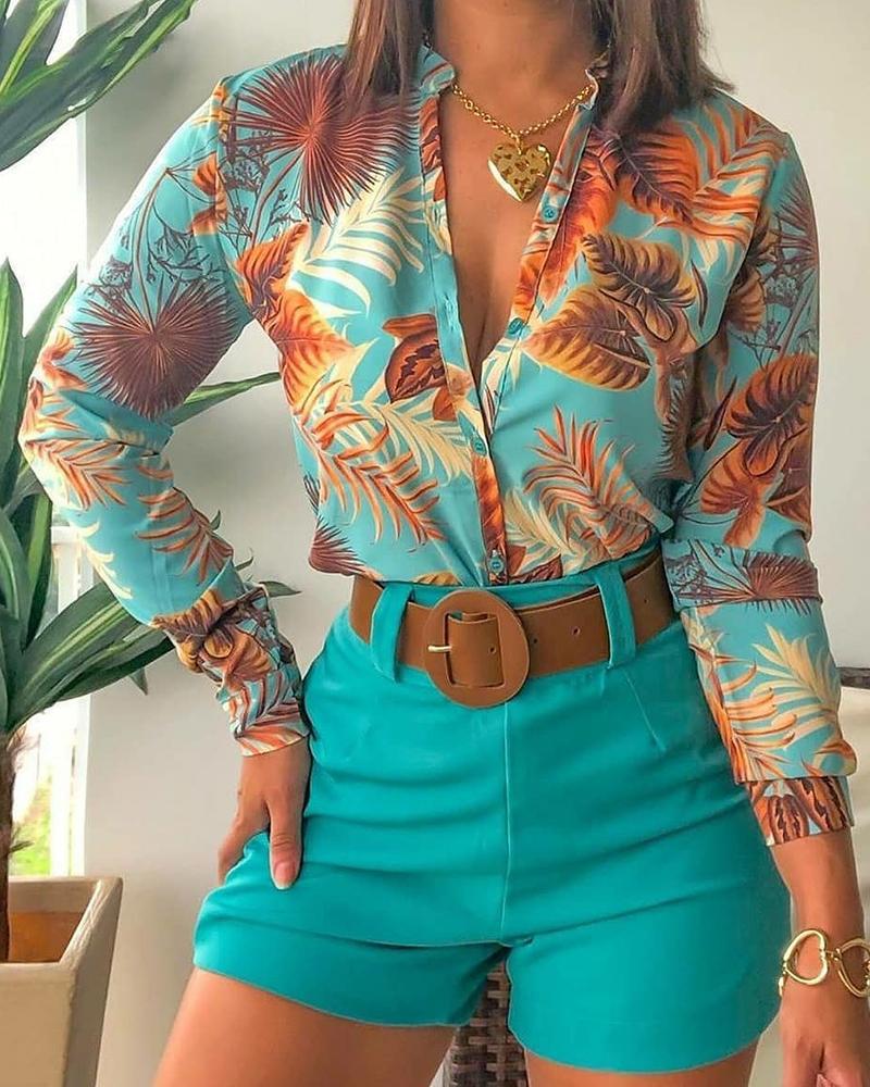 Casual Summer Stand Collar Long Sleeves Shirts and Shorts Without Belt-suits-Green-S-Free Shipping Leatheretro