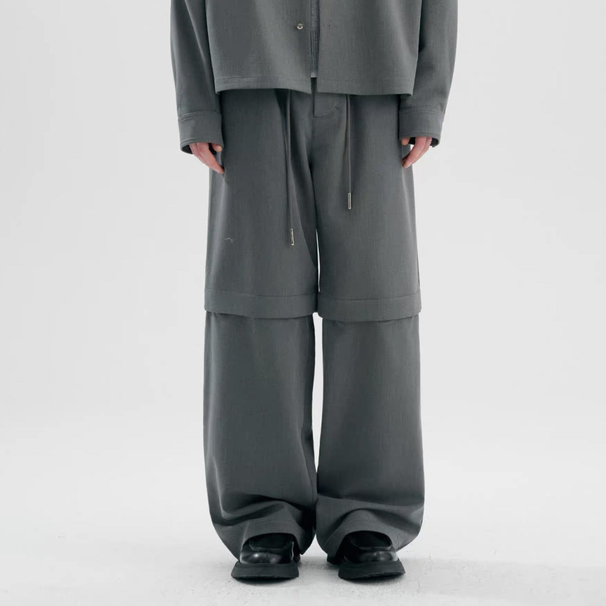 TIWILLTANG Detachable Drawstring Straight-Leg Pants-Pants-S-Dark Gray-Free Shipping Leatheretro
