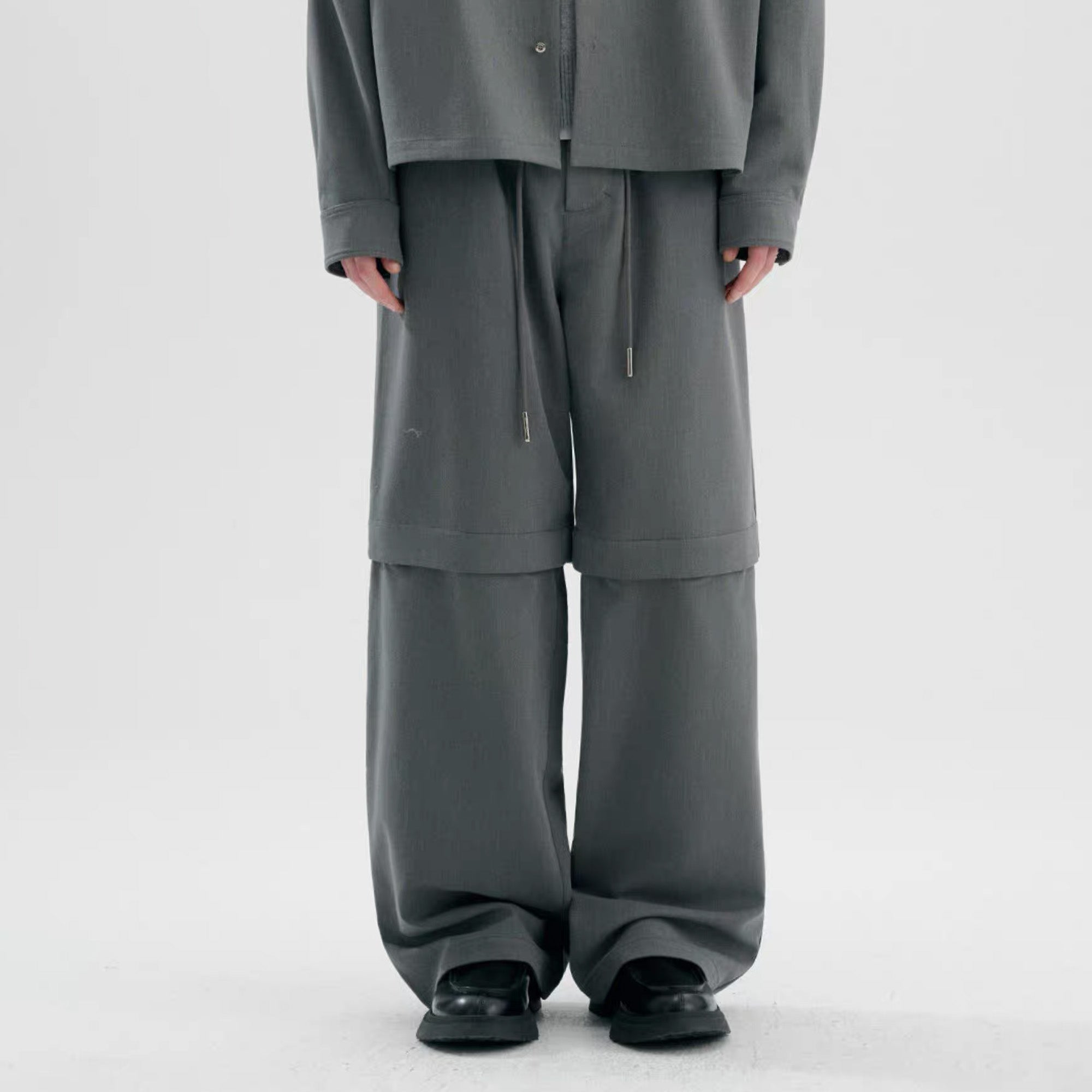TIWILLTANG Detachable Drawstring Straight-Leg Pants-Pants-S-Dark Gray-Free Shipping Leatheretro